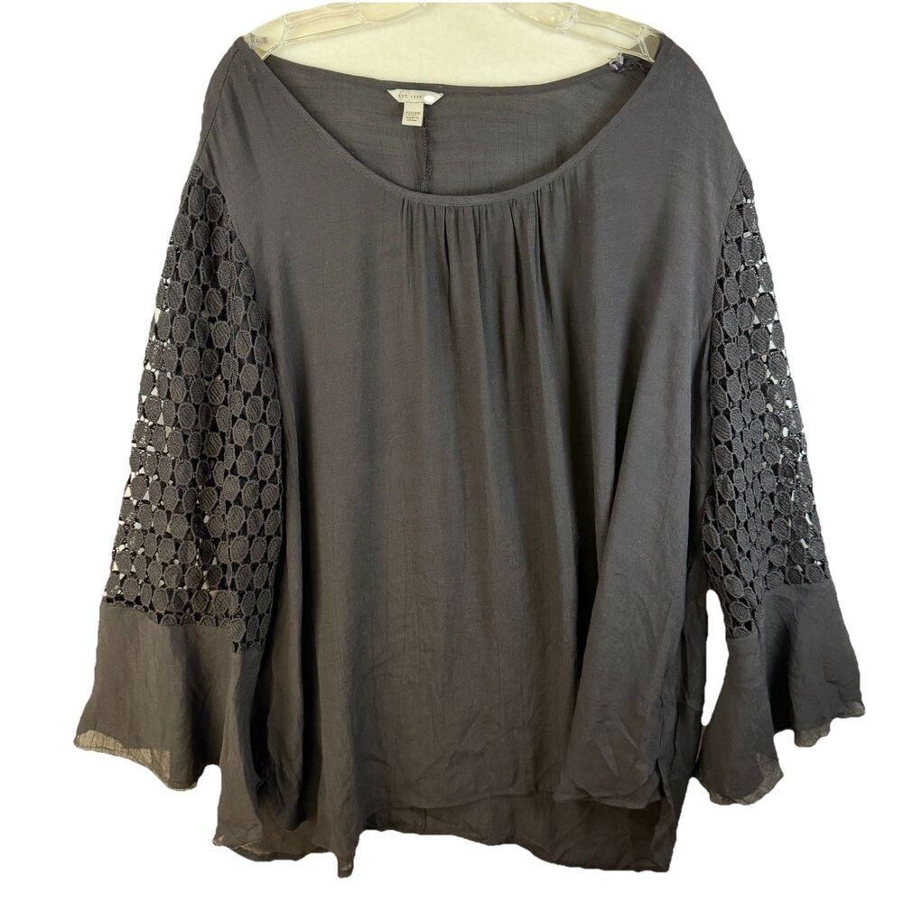 est 1946 Womens Tunic Black “Crochet”‎ Lace Sleeves Witchy Goth Peasant Sz 22/24